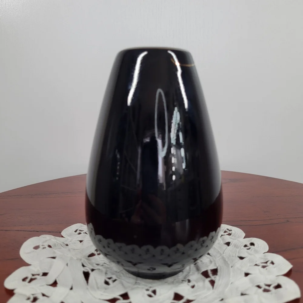 Vintage Andre R. Otagiri Black Bud Vase Crimson Rose Gold‎ Trim Made in Japan